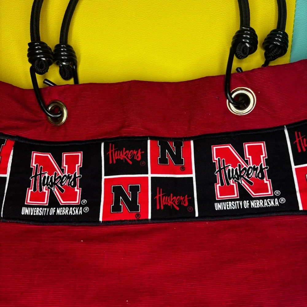 University of Nebraska Huskers‎ Corduroy Red Tote Black Rope Handmade Bag